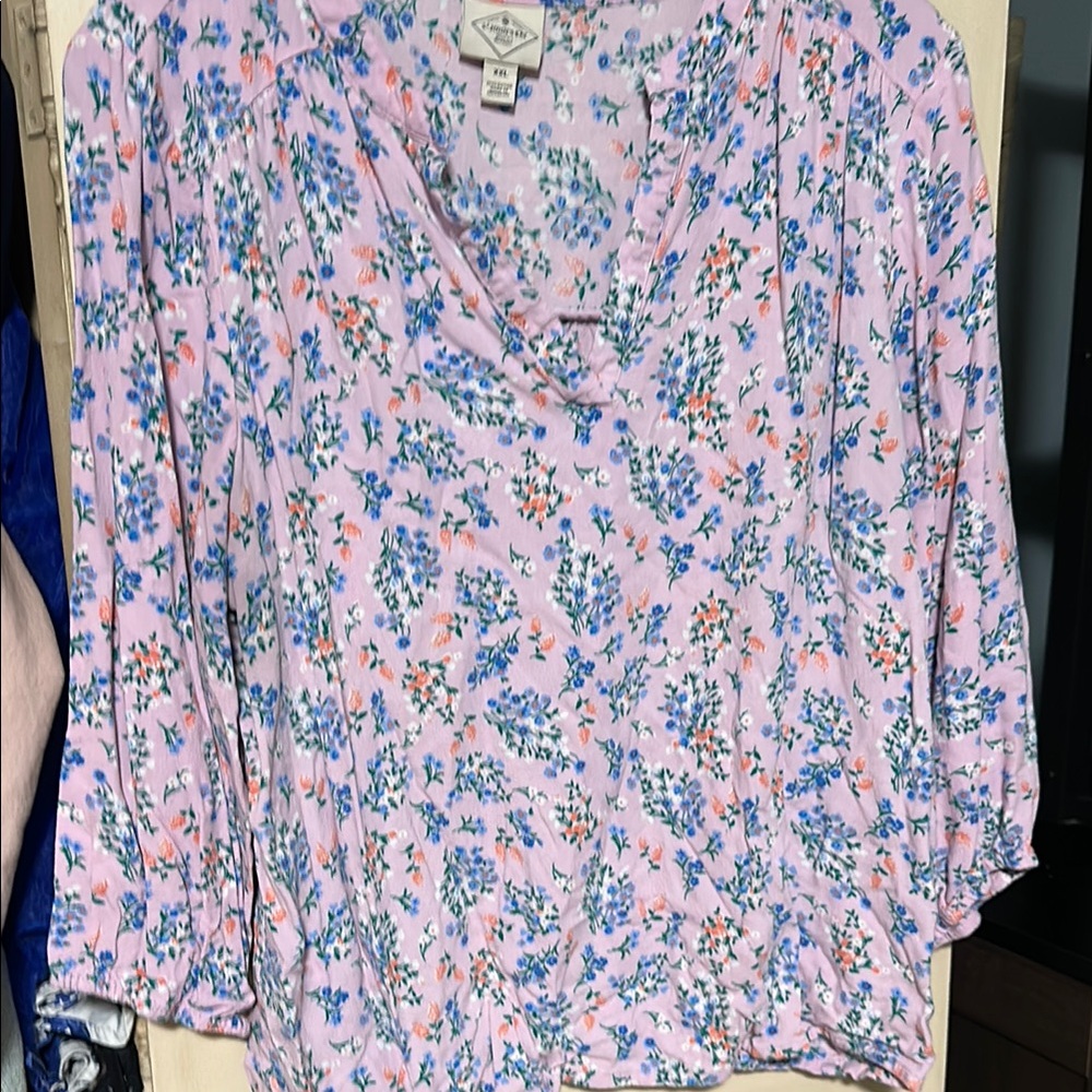 St. John's Bay Pink Floral Bell Sleeve Blouse
